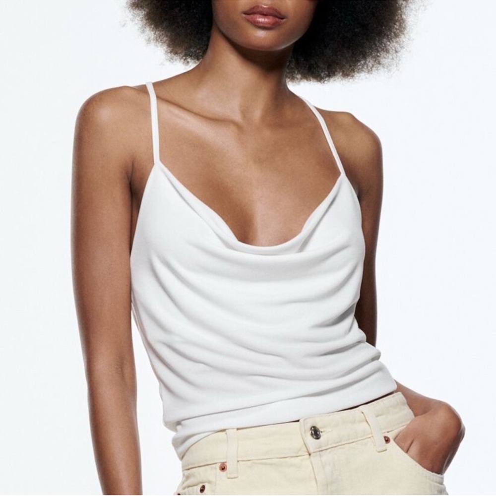 Zara Elegant White Women's Cowl Neck Tank Top L